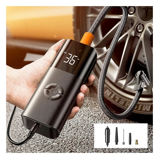 Lisen Compresseur Air Portatif Puissant 12V - Gonfleur Pneus Voiture Moto Vélo - Mini Pompe Electrique - Accessoires Voiture Homme