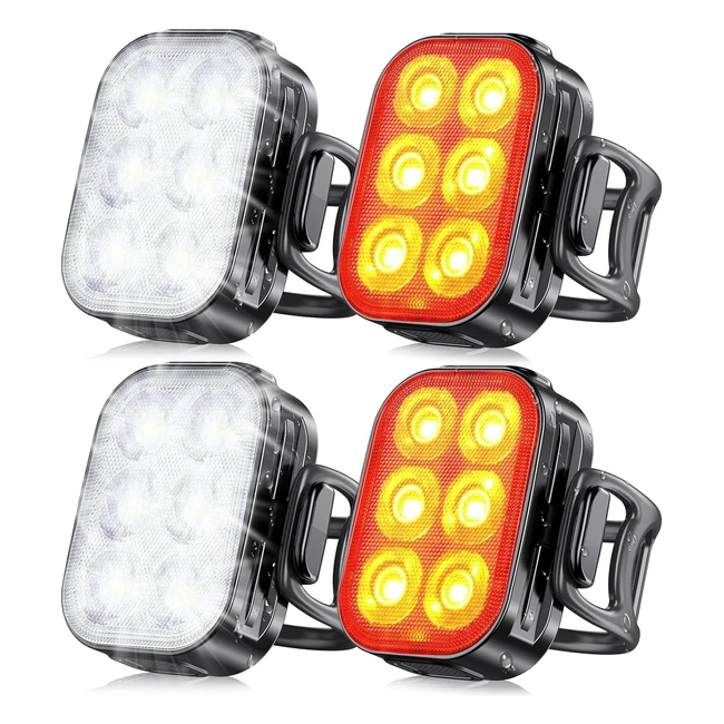 Glangeh Bike Lights Ultra Slim Rechargeable Front and Rear 46 Modes IP65 Waterpr