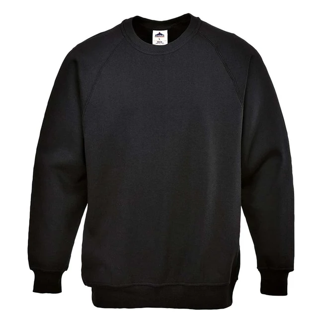 Sudadera Portwest Roma XXL Negro B300BKRXXL - Unisex, Costuras Dobles, UPF 40