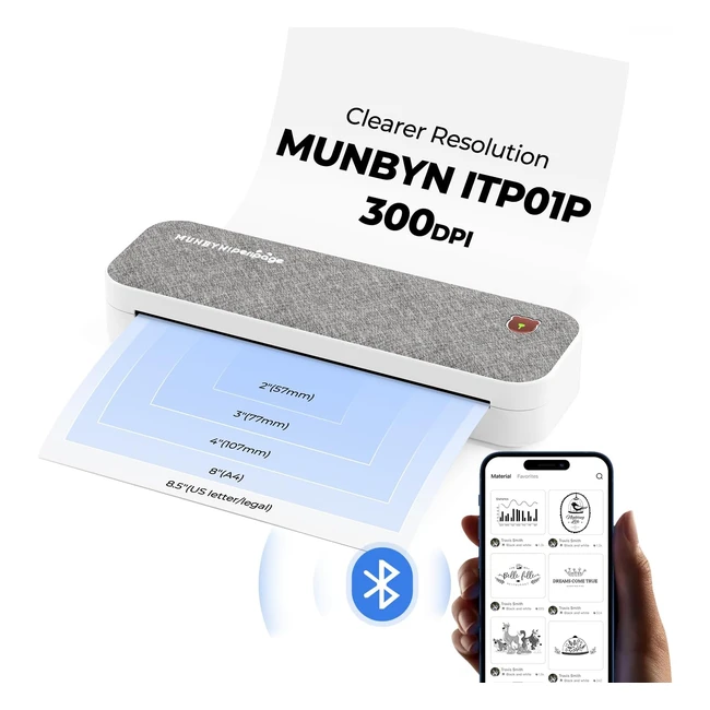 Munbyn 300dpi A4 Portable Thermal Printer ITP01P Wireless Inkless Printer Compac