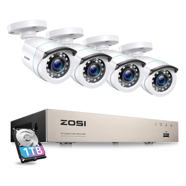 Zosi 1080p Überwachungskamera Set 8CH 1TB HDD DVR 4x 2MP Outdoor Bullet Kamera CCTV System