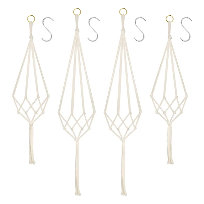4 Pack Cotton Rope Macrame Plant Hanger with Hooks - Indoor Outdoor Hanging Plan
