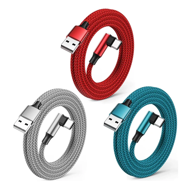 USB C Charger Cable 1m18m3m 3Pack Fast Charging Right Angle Nylon Braided for Sa