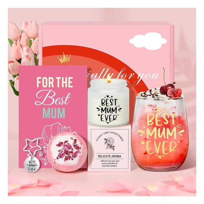 Best Mum Gift Set  Glass Candle Bath Bomb Keychain  MothersDay GiftsForMu
