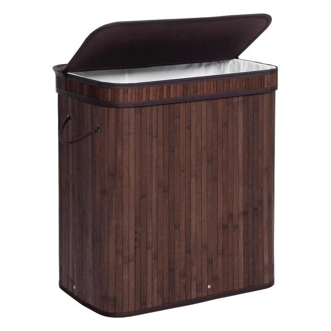 SONGMICS Wäschekorb mit Deckel Bambus 100L LCB063K02