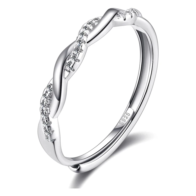 925 Sterling Silver Rings for Women - Love Knot Adjustable Feather Rings with Cu