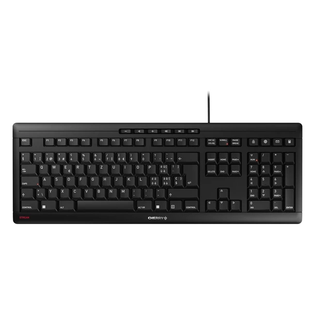 Cherry Stream Keyboard - Tastiera Cablata QWERTZ Nero - Tasti Silenziosi - Desig