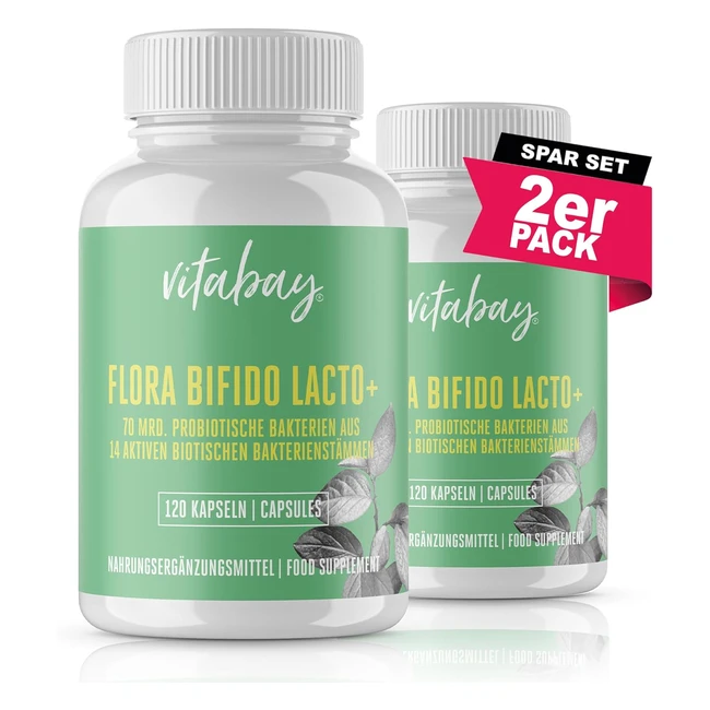 Vitabay Flora Bifido Lacto 240 Vegan Kapseln - 14 Aktive Bakterienstmme - Zink