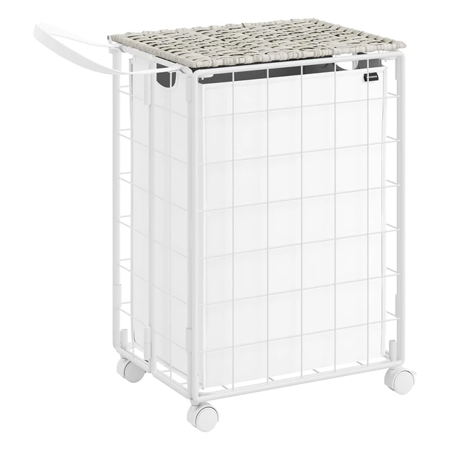 Songmics LCB290W01 Wäschekorb 90 L faltbarer Wäschekorb mit Rädern und Deckel 46 x 33 x 65 cm Cloud White