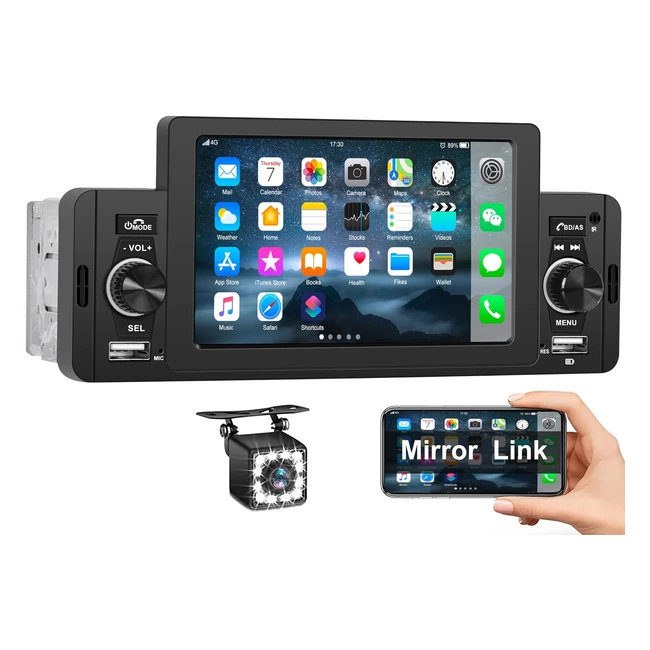 Autoradio Camecho 1 Din Bluetooth Mains Libres 5 Pouces Touch Display FM Radio U