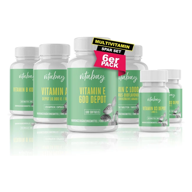 Vitabay Nahrungsergänzung Set Stärkt Immunsystem Multivitamin Tabletten Hochdosiert Vitamine AZ Hochdosiert Vitamin C D3 Vitamin B Komplex Vitamin E Vitamin A