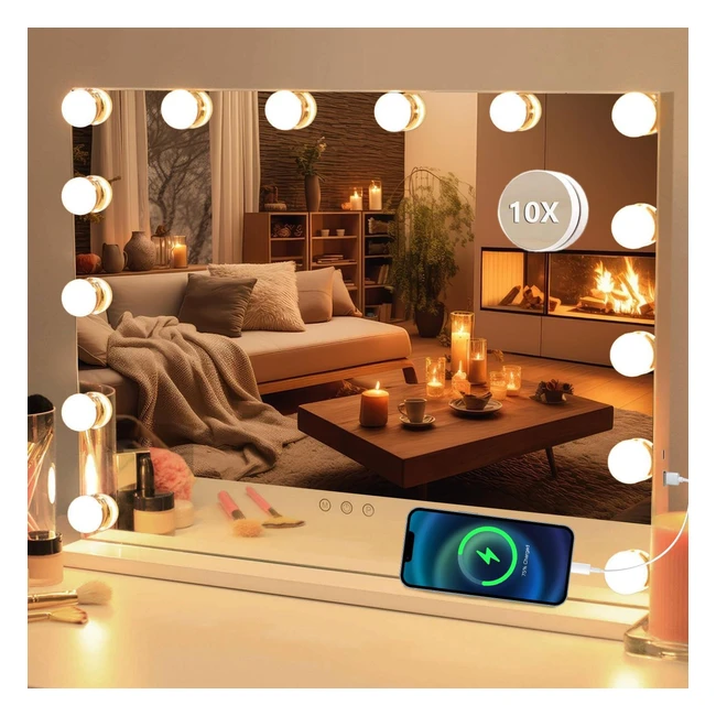 Puselo Hollywood Large Makeup Vanity Mirror LED Lights 50x43cm - Robust Alloy Metal Frame, 14 LED Lamps, Tricolor Settings