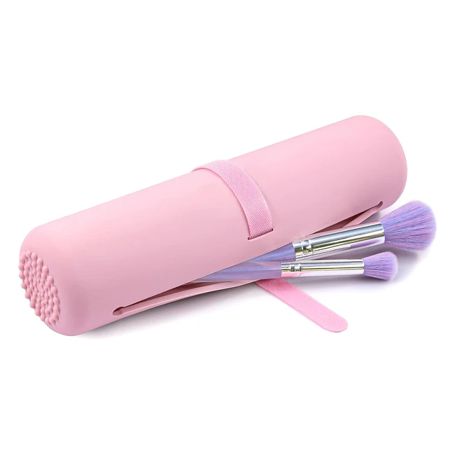 Beakey Travel Silicone Makeup Brush Bag 12 Pcs Set Premium Synthetic Foundation Eyeshadow Brush Pink