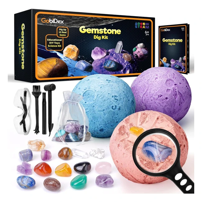 Mega Gemstones Dig Kit - STEM Geology Educational Toys for BoysGirls Ages 6 - E