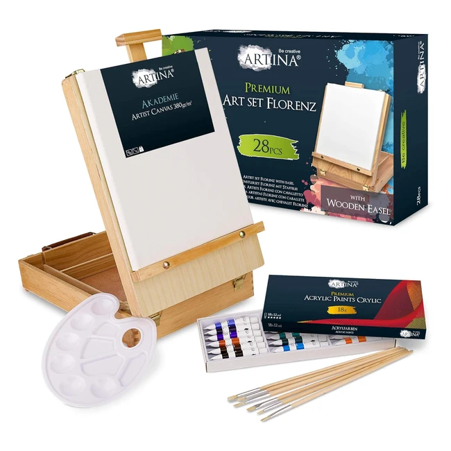 Premium Malset Florenz im Malkoffer 28tlg. Acrylfarben Set mit Staffelei - Ideal fr Einsteiger