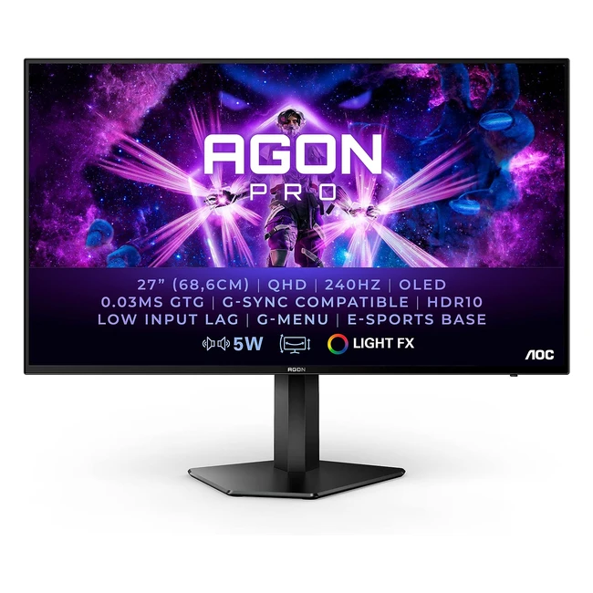 AOC Agon Pro AG276QZD 27 Inch QHD Gaming Monitor OLED 240Hz G-Sync HDR10