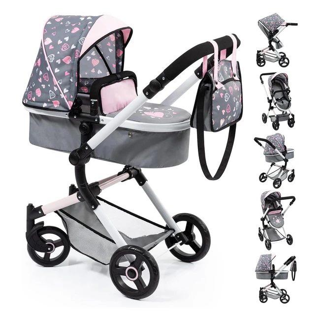 Passeggino per bambole Bayer Design 18419AA Neo Vario Regolabile in Altezza Grig