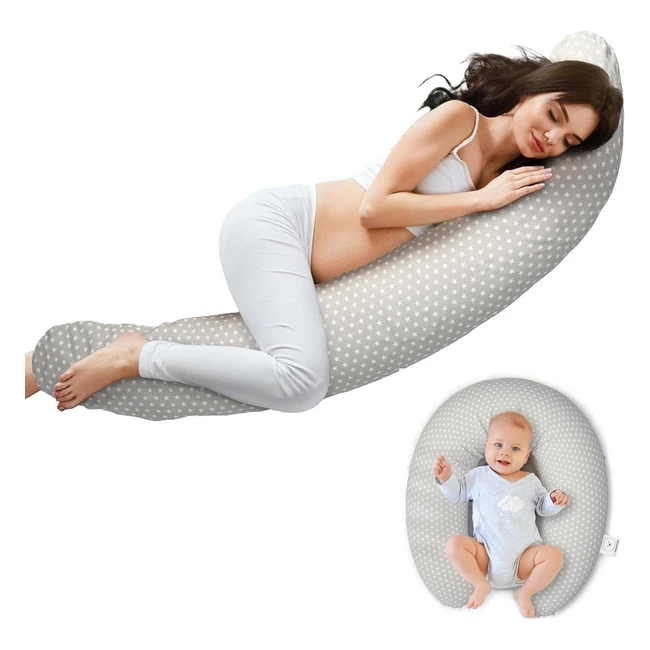 Beartop Coussin de Grossesse et Allaitement 180cm - Housse 100% Coton - Remplissage de Qualité - Coussin Genoux Nuit - Garantie Satisfaction 3 Ans