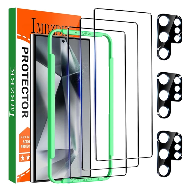 Imbzbk 3 Pack Screen Protector for Samsung Galaxy S24 Ultra Tempered Glass Camer