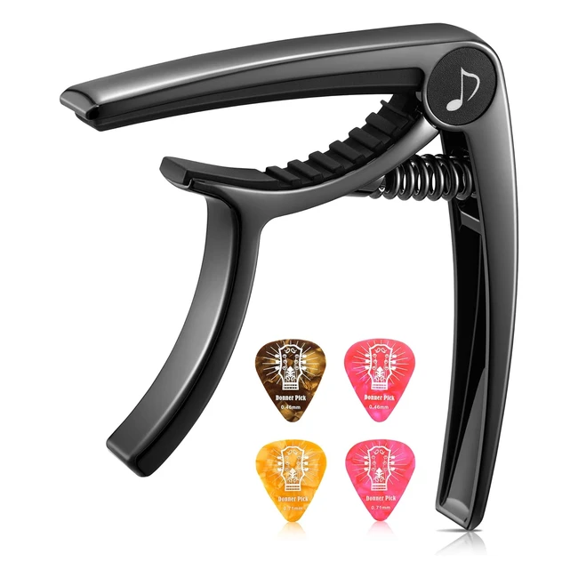 Donner DC2 Guitar Capo for Acoustic/Electric Guitar Ukulele Bass Mandolin Banjo - Lightweight Zinc Alloy, High Quality Silicone Pad, Steel Spring - Black