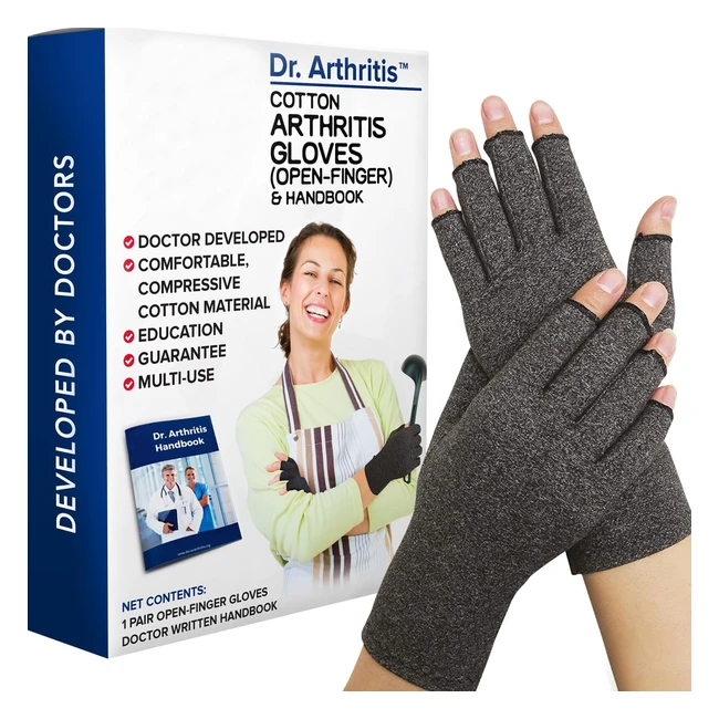 Doctor Developed Compression Gloves for Arthritis - Grey - Fingerless - Hand Sup
