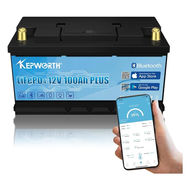 Batteria al litio 12V 100Ah Bluetooth 1536Wh - Sicurezza BMS - Ricaricabile 1000