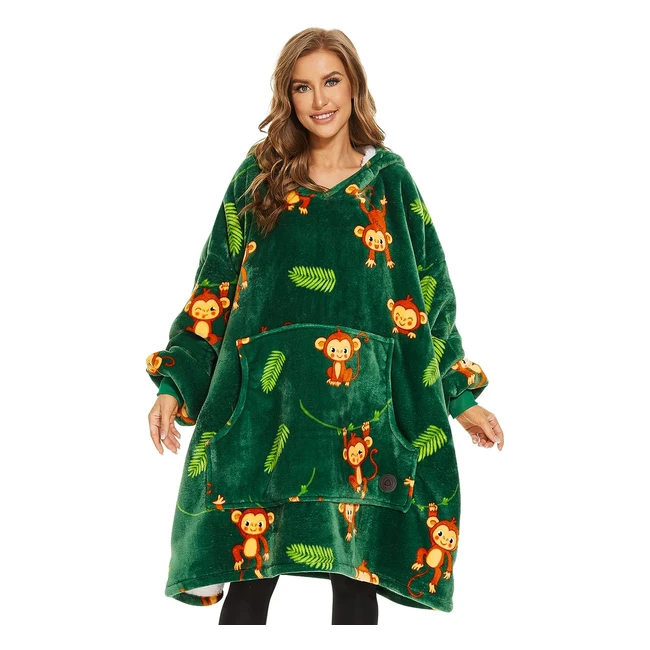 Three Poodle Oversized Blanket Hoodie Sherpa Fleece - Warm Soft Cozy Wearable Sw