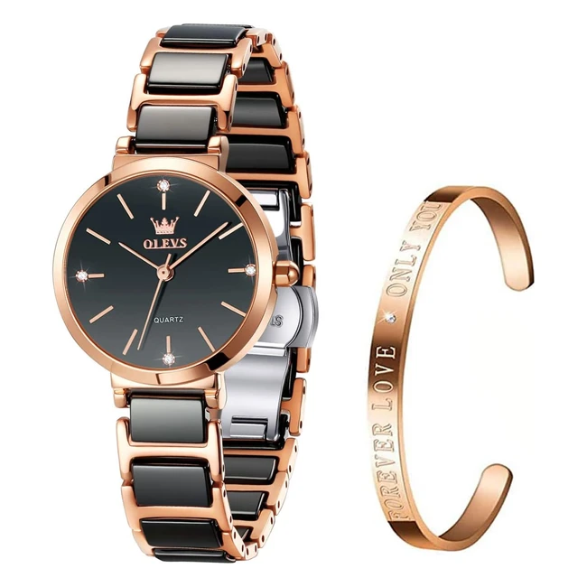 Montre Femme Raitown Cramique Impermable Quartz Or Rose - Cadeau Noir Blanc