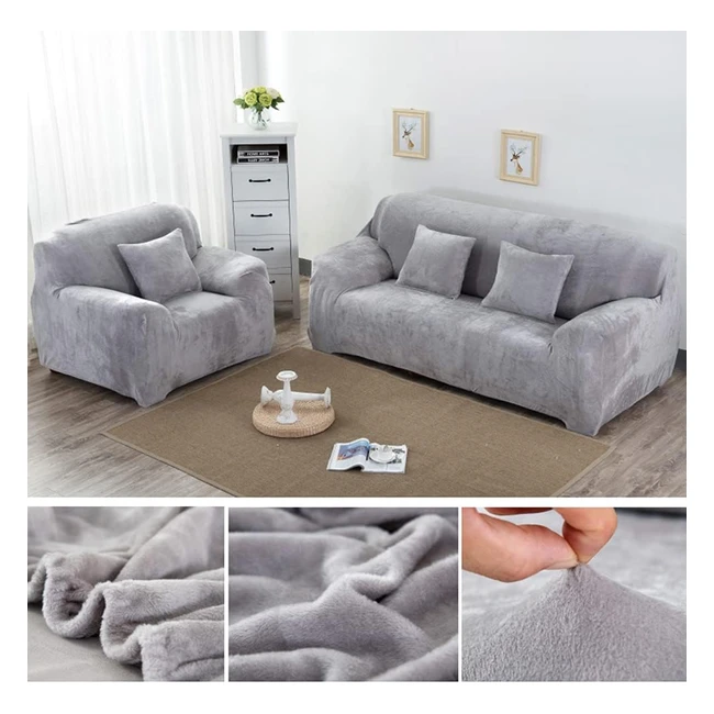 Yeahmart Thick Sofa Covers 123 Seater Velvet Plush Elastic Stretch Slipcover Silver Grey