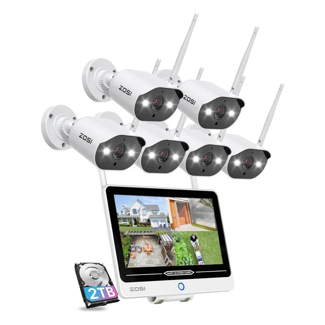 ZOSI 3MP WLAN Überwachungskamera Set mit Monitor 6x 3MP WiFi Kamera NVR 125 Zoll Bildschirm 2TB HDD