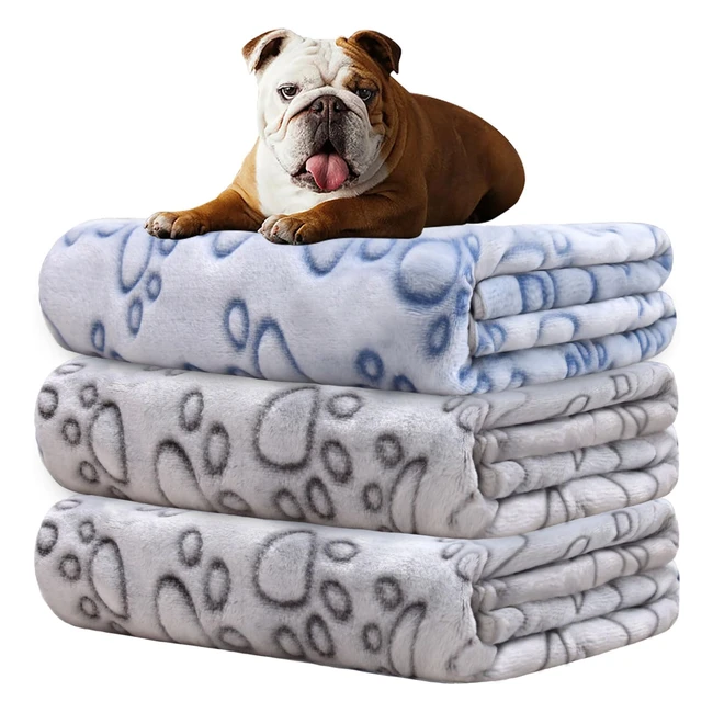 Rezutan Dog Blankets - Washable Flannel Throws for Dog Cat - 3 Pack - GreyBlue 