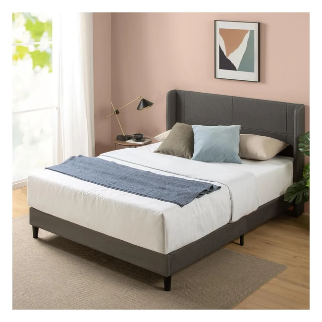 Zinus Sasha Bettgestell mit gepolstertem Kopfteil 100 x 200 cm Dunkelgrau nachhaltiges Bambus-Lattenrost einfache Montage