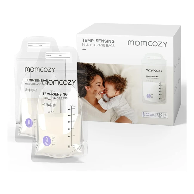 Momcozy 120pcs TempSensing Breastmilk Storage Bags - 6oz Self Standing Leak-Proo