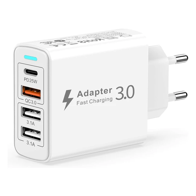 Caricatore USB C 40W Multiplo 4 Porte PDQC30 - Alimentatore USB C - Caricatore R