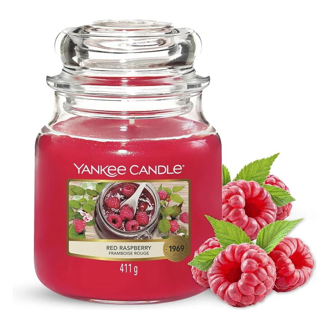 Yankee Candle Red Raspberry Medium Jar Candle - Burn Time 75 Hours