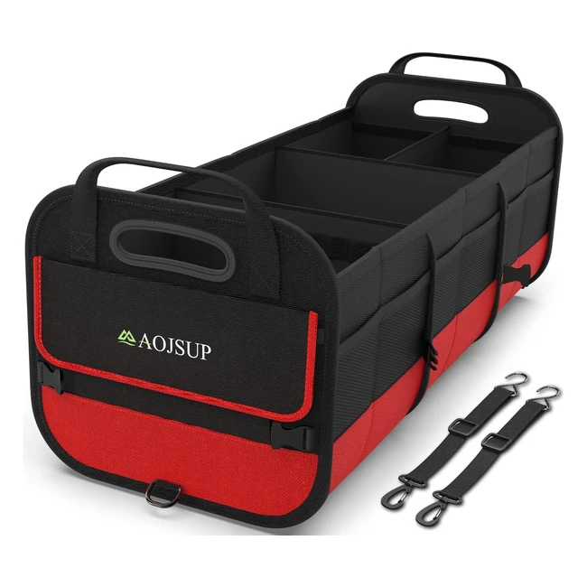 AOJSUP XXL Car Boot Organiser 95L Red  Multicompartment Collapsible Storage