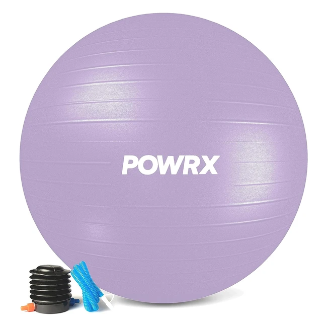 powrx Gymnastikball Lavendel Lila 75 cm Sitzball Antiburst inkl. Pumpe und Workout verschiedene Größen 55 65 75 85 95 cm und Farben