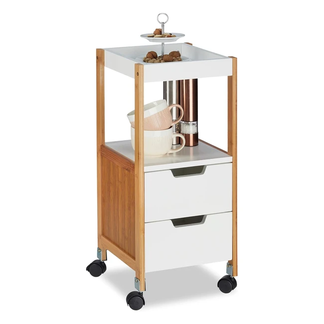 Desserte Relaxdays 2 tiroirs en MDF et bambou blanc - Pratique et élégante