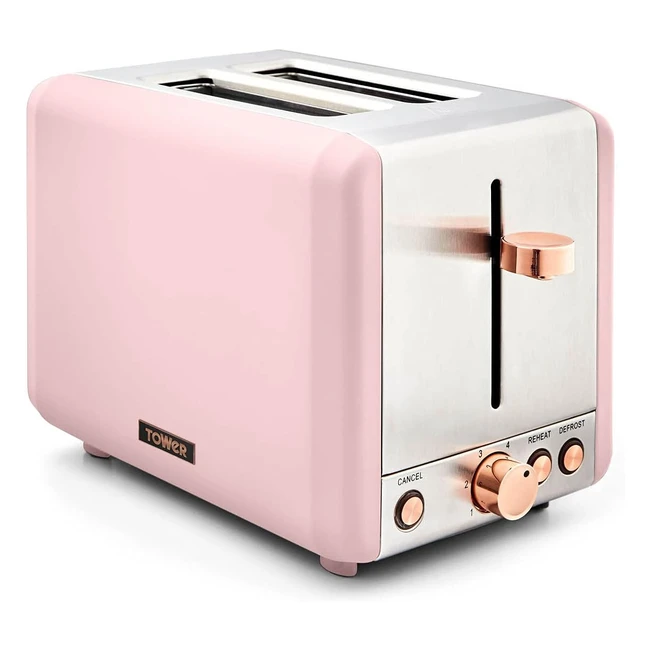 Tower T20036PNK Cavaletto 2-Slice Toaster Stainless Steel 850W - Marshmallow Pin