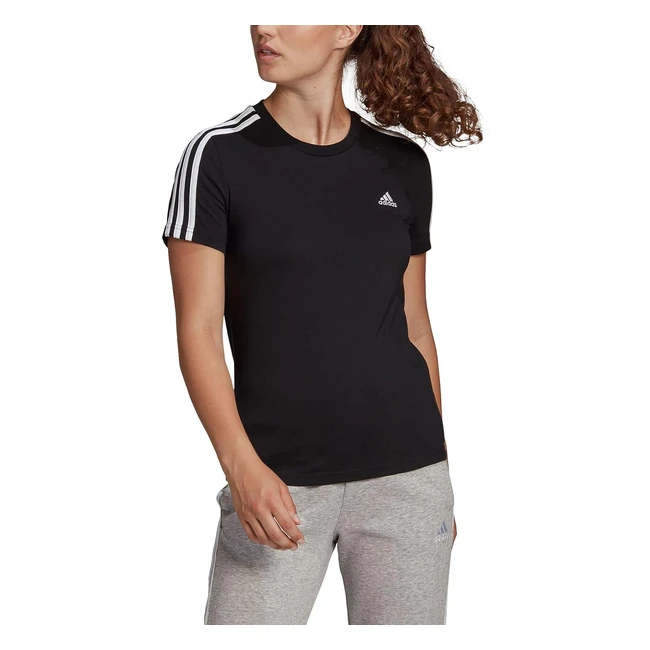 Camiseta adidas Essentials Slim 3Stripes Mujer Negro/Blanco - Ref. S - Transpirable y Cómoda
