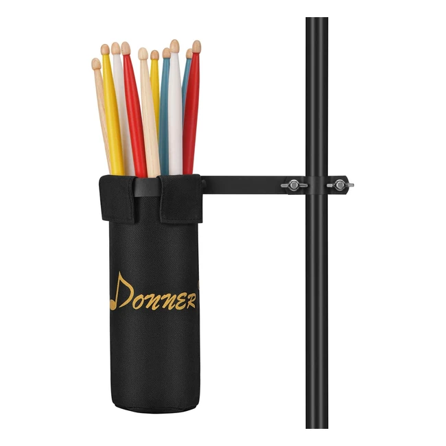 Donner Drum Sticks Holder Nylon Bag - Aluminum Alloy Clamp - Up to 10 Pairs Blac