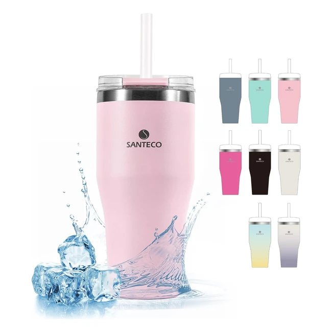 Santeco Kaffeebecher to go 590ml Thermobecher mit Strohhalm und Deckel