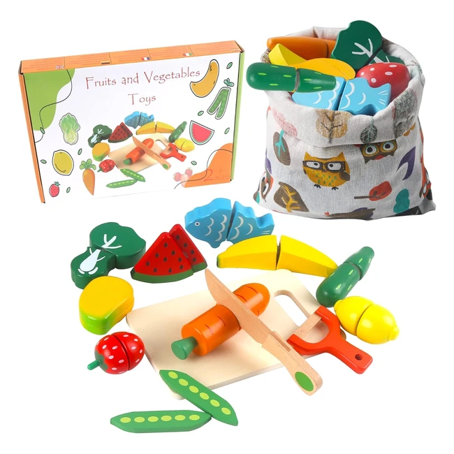 Juguete Cocina Frutas y Verduras HVDHYY - Juegos de Madera con Velcro - Regalo Navidad Cumpleaños