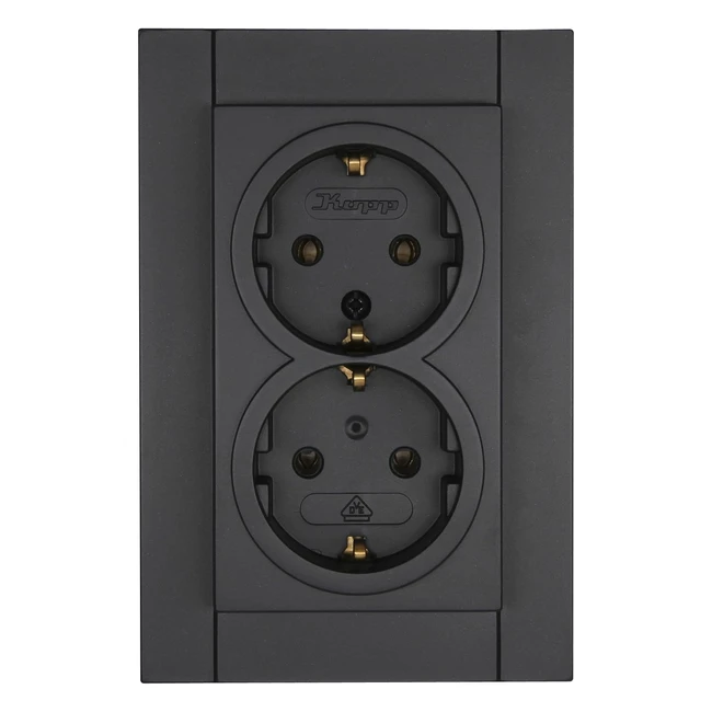Prise de courant Kopp X2 Athenis Anthracite 929515083 - Double prise avec contact de protection
