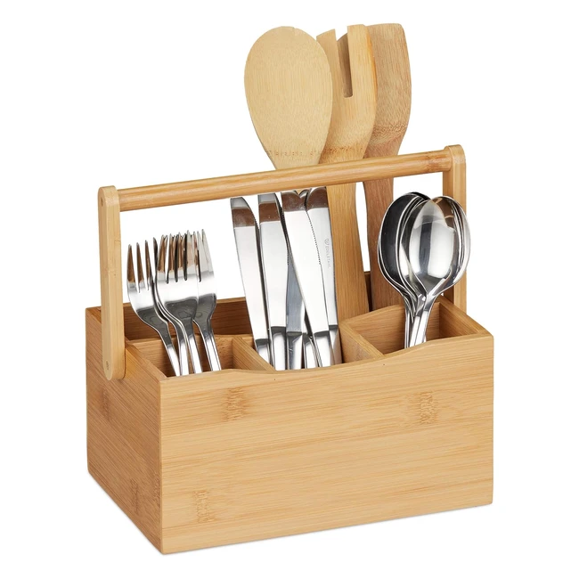Portaposate Bamb Relaxdays 4 Scomparti Organizer Manico Portautensili