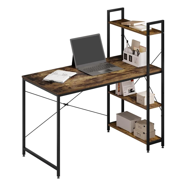 WOLTU Schreibtisch Brotisch mit Regal Computertisch PC Tisch 4 Ablagen 120x120x64 cm Vintagebraun Schwarz