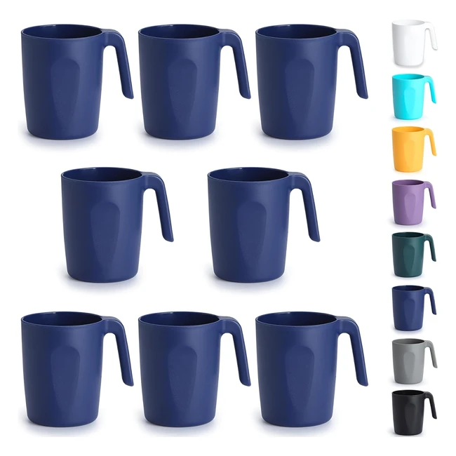 Ensemble de 8 tasses caf en plastique bleu 450ml Berglander - Rf.1234 - Lgres et incassables