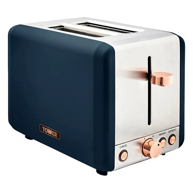 Tower T20036MNB Cavaletto 2-Slice Toaster Stainless Steel 850W Midnight Blue Rose Gold
