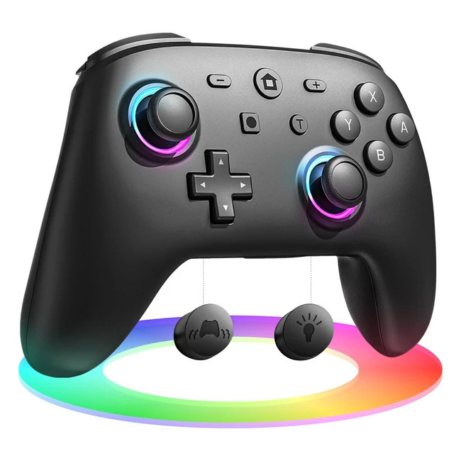 Manette sans fil pour Switch Jorrep Upgraded RGB LED Vibration Clé de réveil Noir
