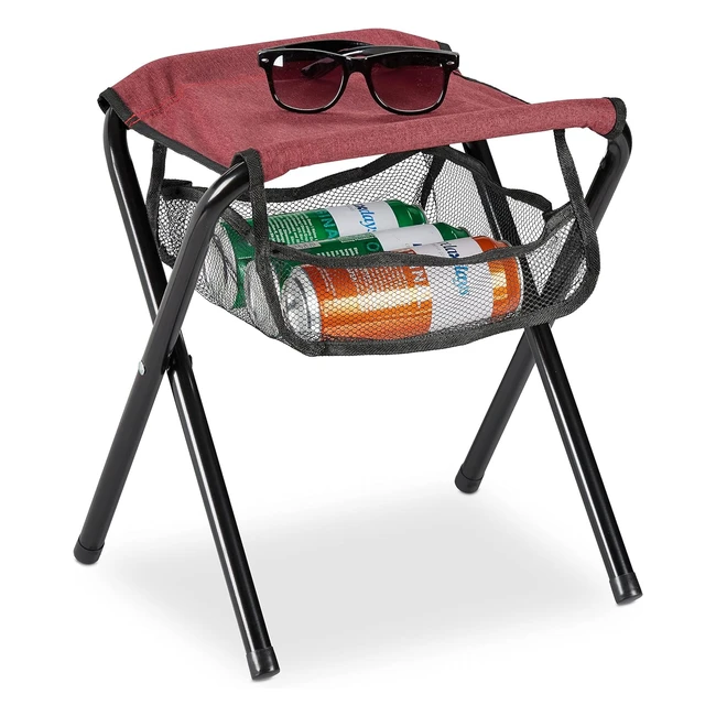 Tabouret pliant camping Relaxdays jusqu'à 120 kg - Rouge